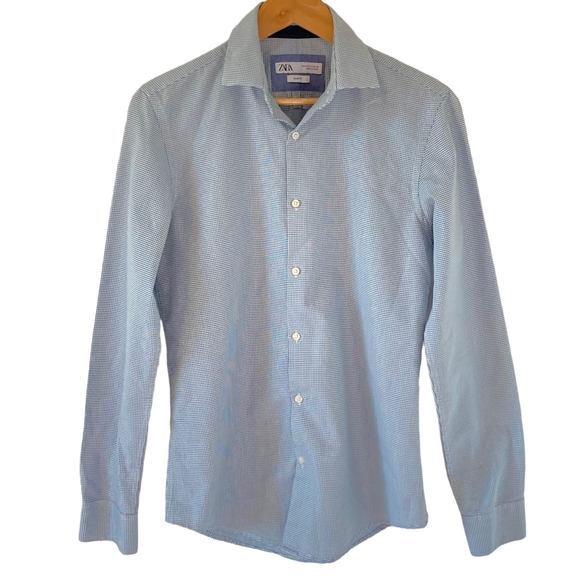 Zara Other - Preloved Zara Man Plaid Office Cocktail Slim Fit Dress Shirt - Size Small